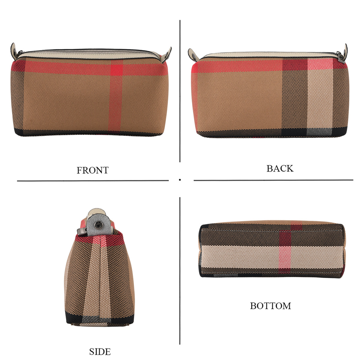 2 Piece Genuine Leather Check Stripe Tote Bag with Matching Zip Pouch - Ivory V32611827 7