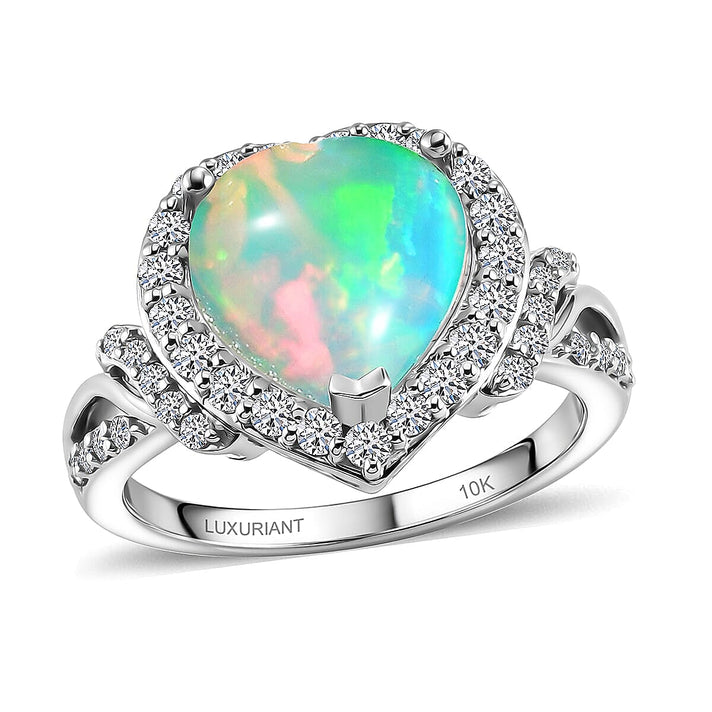 Luxuriant 10K White Gold AAA Ethiopian Opal, Lab Grown Diamond GH, SI Main Stone With Side Stone Ring, Gold Wt.3.86 Gms  2.940  Ct. 8516382 1