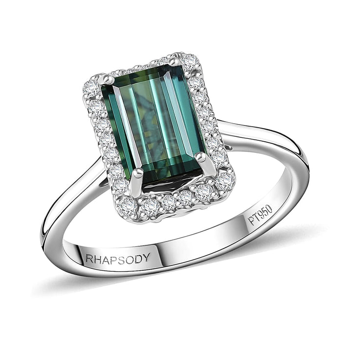 Certified and Appraised RHAPSODY AAAA Lagoon Tourmaline White Diamond VS-EF Ring in 950 Platinum, Platinum Wt.5.8 Gms 2.510 Ct. 8516426 1