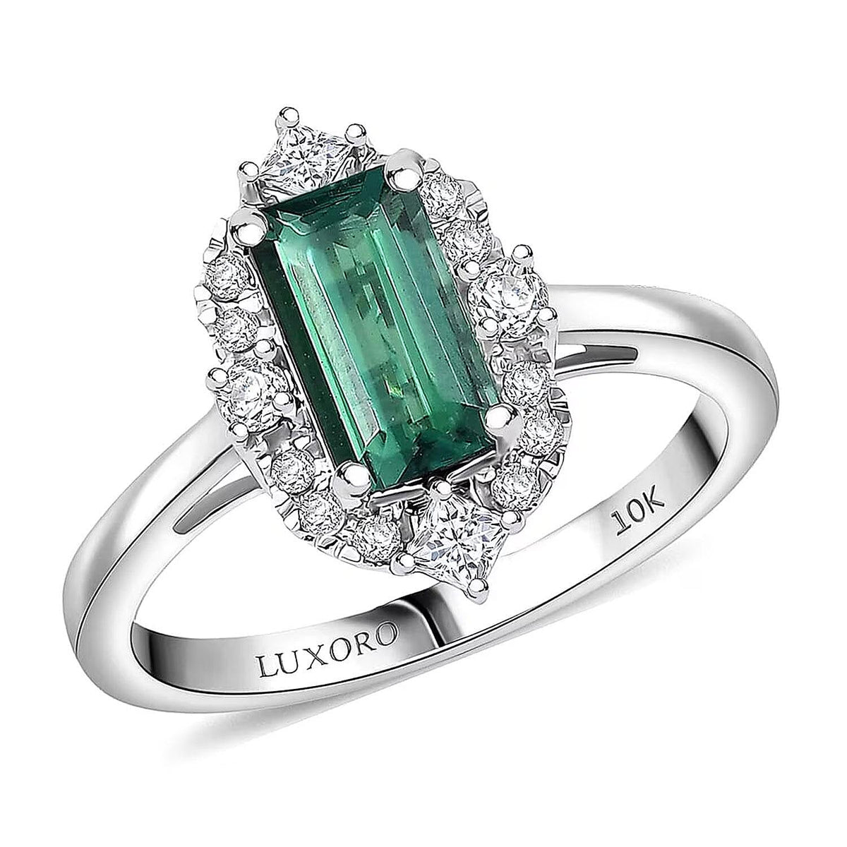 Certified and Appraised LUXORO AAA Lagoon Tourmaline, White Diamond I2 Ring in 10K White Gold, Gold Wt.2.97 Gms  1.620  Ct. 8516433 0