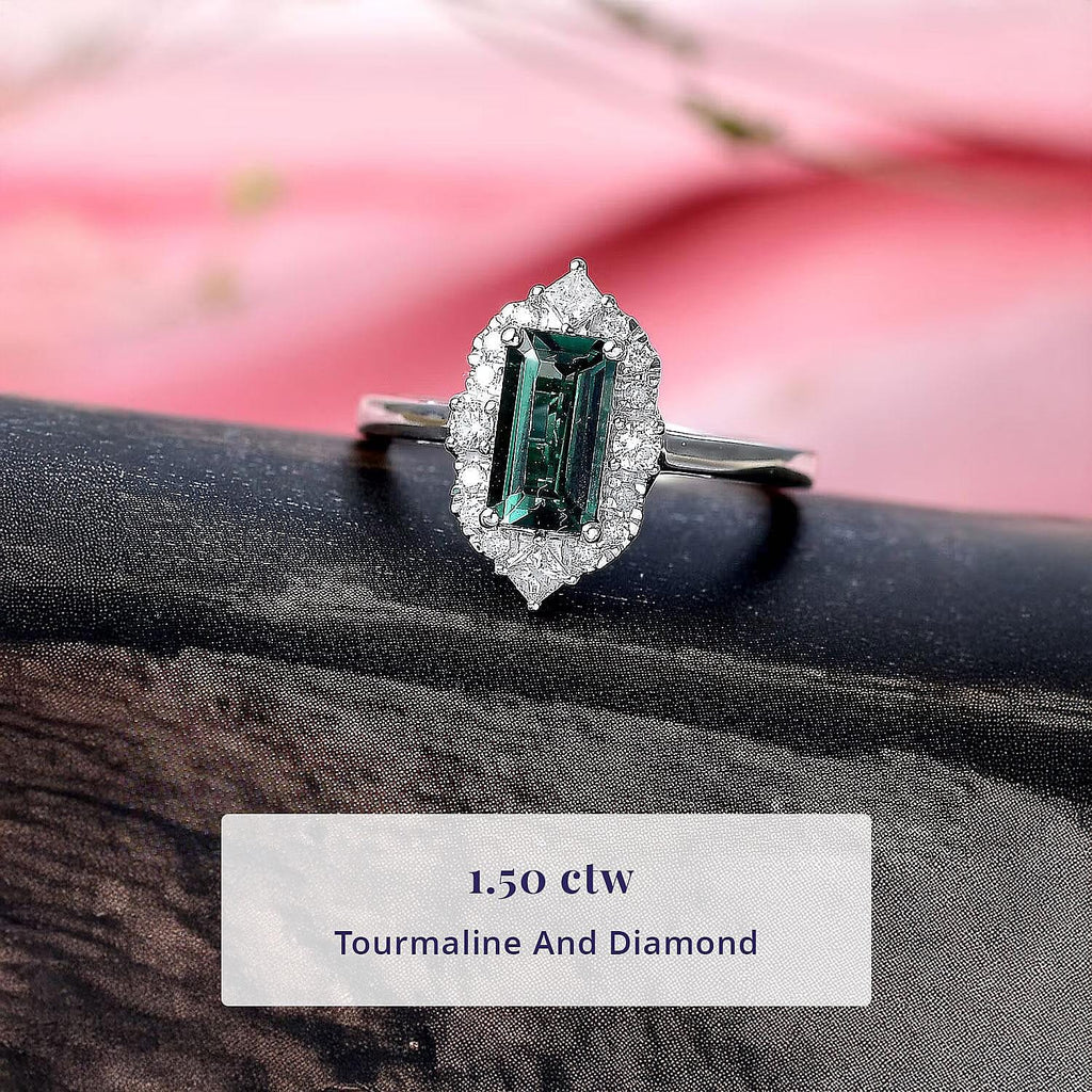 Luxoro 10K White Gold AAA Lagoon Tourmaline, White Diamond I2 Ring, Gold Wt.2.97 Gms  1.620  Ct._8516433_2