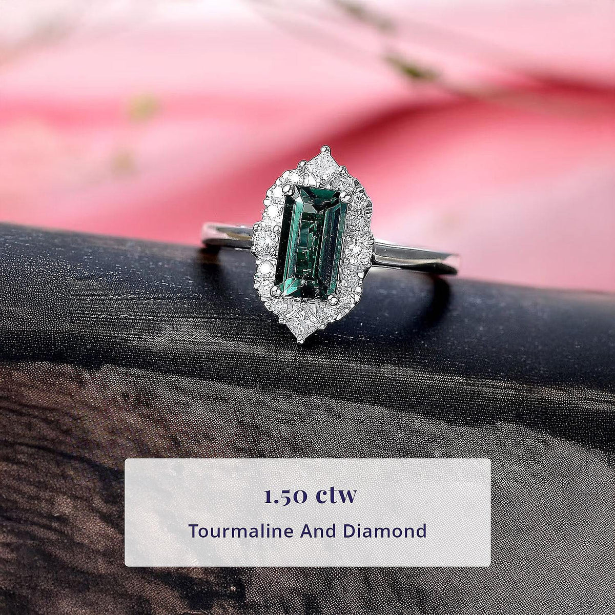 Certified and Appraised LUXORO AAA Lagoon Tourmaline, White Diamond I2 Ring in 10K White Gold, Gold Wt.2.97 Gms  1.620  Ct. 8516433 2