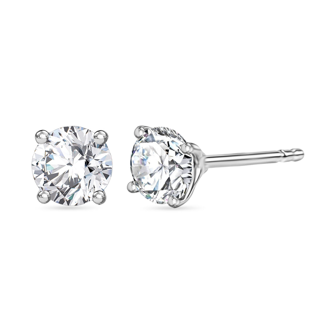 Moissanite Solitaire Stud Push Post Earring in Platinum Overlay Sterling Silver_8516481