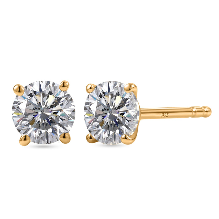 MEGA ONE TO OWN DEAL Moissanite 1ct Solitaire Stud Push Post Earring in Yellow Gold Plated Sterling Silver 8516482 1