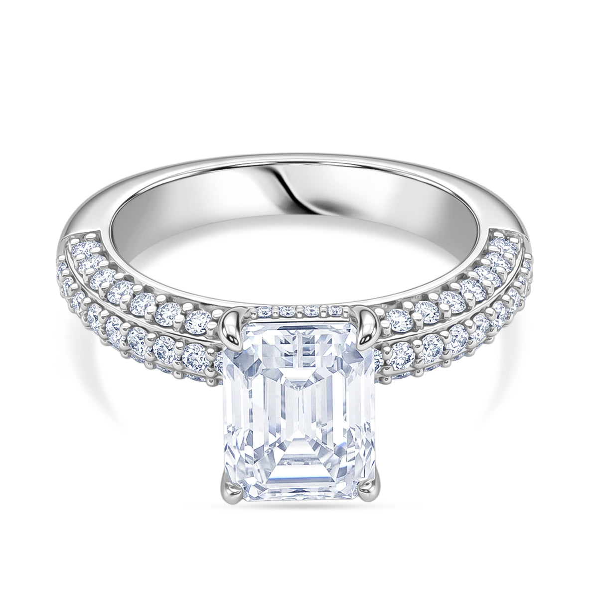 D'Joy Moissanite (VS/E-F) Forever Ring in Rhodium Overlay Sterling Silver 3.77 Ct. V32642044 0
