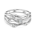 D'Joy GRA Certified Moissanite D-VVS1 Multi-Layer Wave Ring in Rhodium Overlay Sterling Silver_8516617