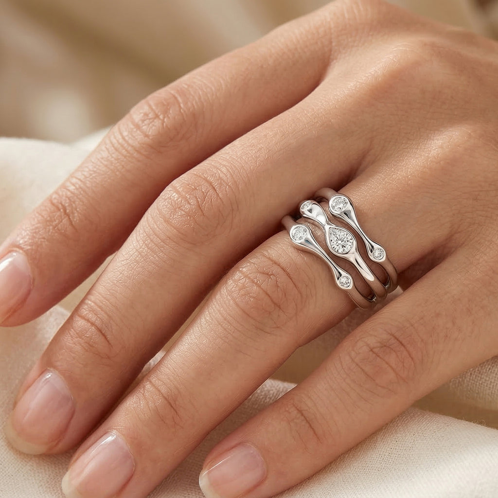 D'Joy GRA Certified Moissanite D-VVS1 Multi-Layer Wave Ring in Rhodium Overlay Sterling Silver_8516617_1