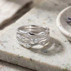 D'Joy GRA Certified Moissanite D-VVS1 Multi-Layer Wave Ring in Rhodium Overlay Sterling Silver_8516617_2
