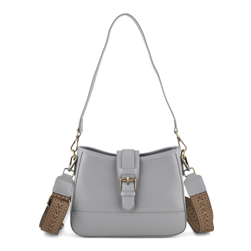 100% Genuine Leather Textured Casual Sling Bag with Adjustable Strap - Grey_8516624