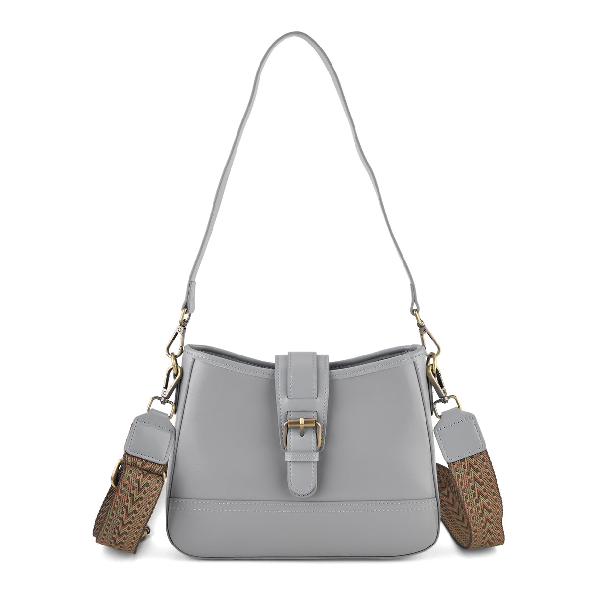 100% Genuine Leather Textured Casual Sling Bag with Adjustable Strap - Grey 8516624 0