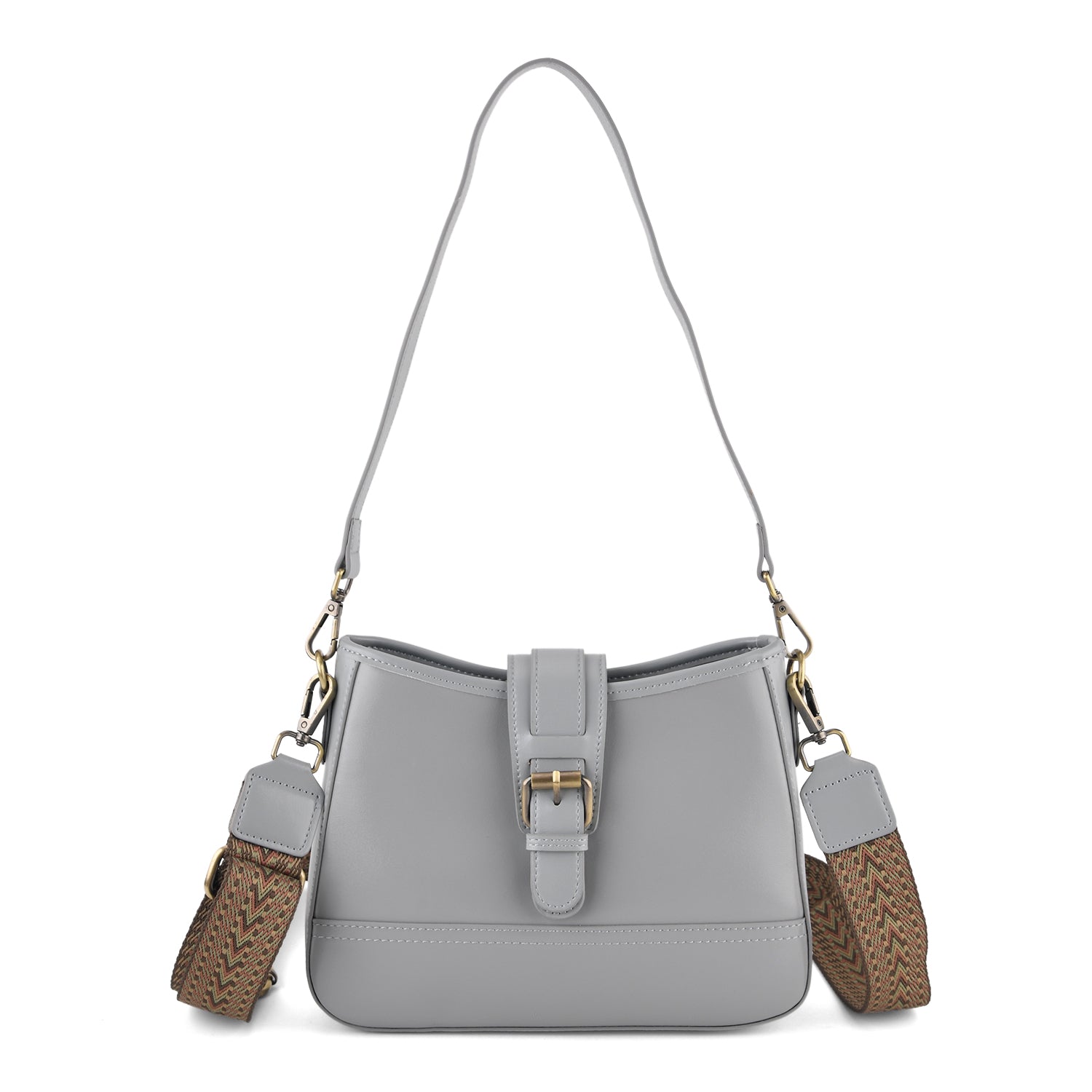 100% Genuine Leather Textured Casual Sling Bag with Adjustable Strap - Grey 8516624 0