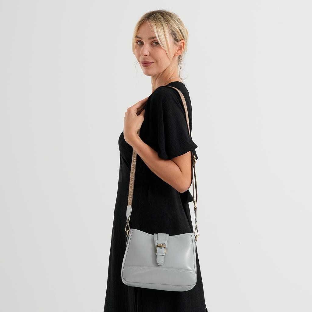 100% Genuine Leather Textured Casual Sling Bag with Adjustable Strap - Grey_8516624_2