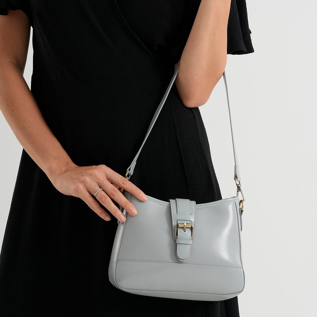 100% Genuine Leather Textured Casual Sling Bag with Adjustable Strap - Grey_8516624_3