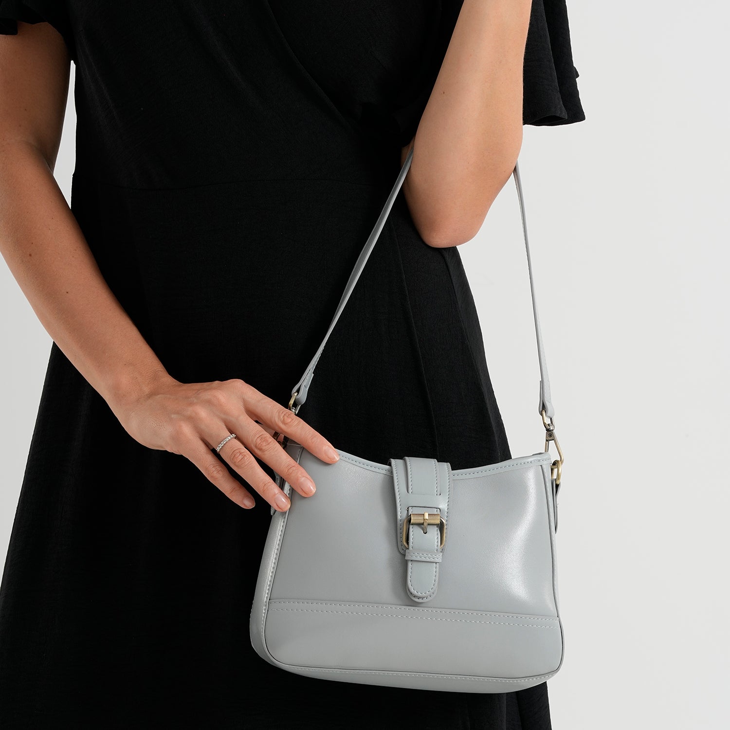 100% Genuine Leather Textured Casual Sling Bag with Adjustable Strap - Grey 8516624 2
