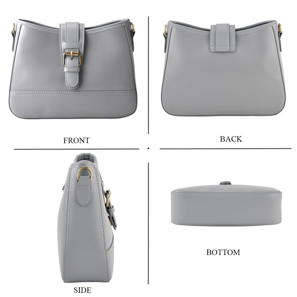 100% Genuine Leather Textured Casual Sling Bag with Adjustable Strap - Grey_8516624_4