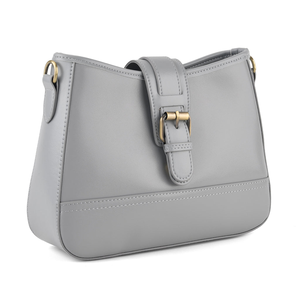 100% Genuine Leather Textured Casual Sling Bag with Adjustable Strap - Grey_8516624_6