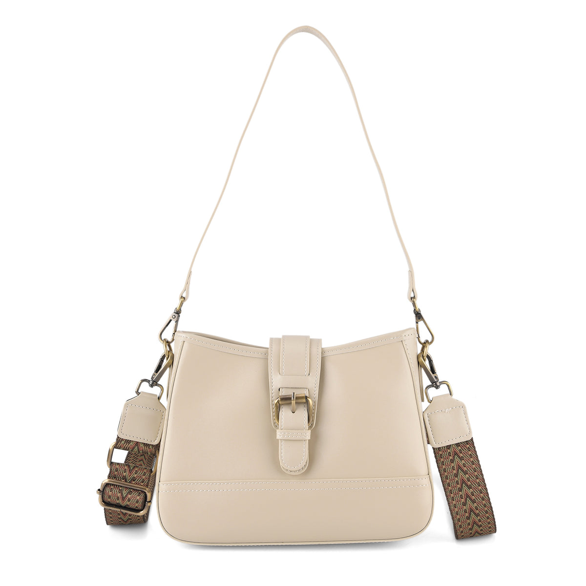 100% Genuine Leather Textured Casual Sling Bag with Adjustable Strap - Cream V32512659 0