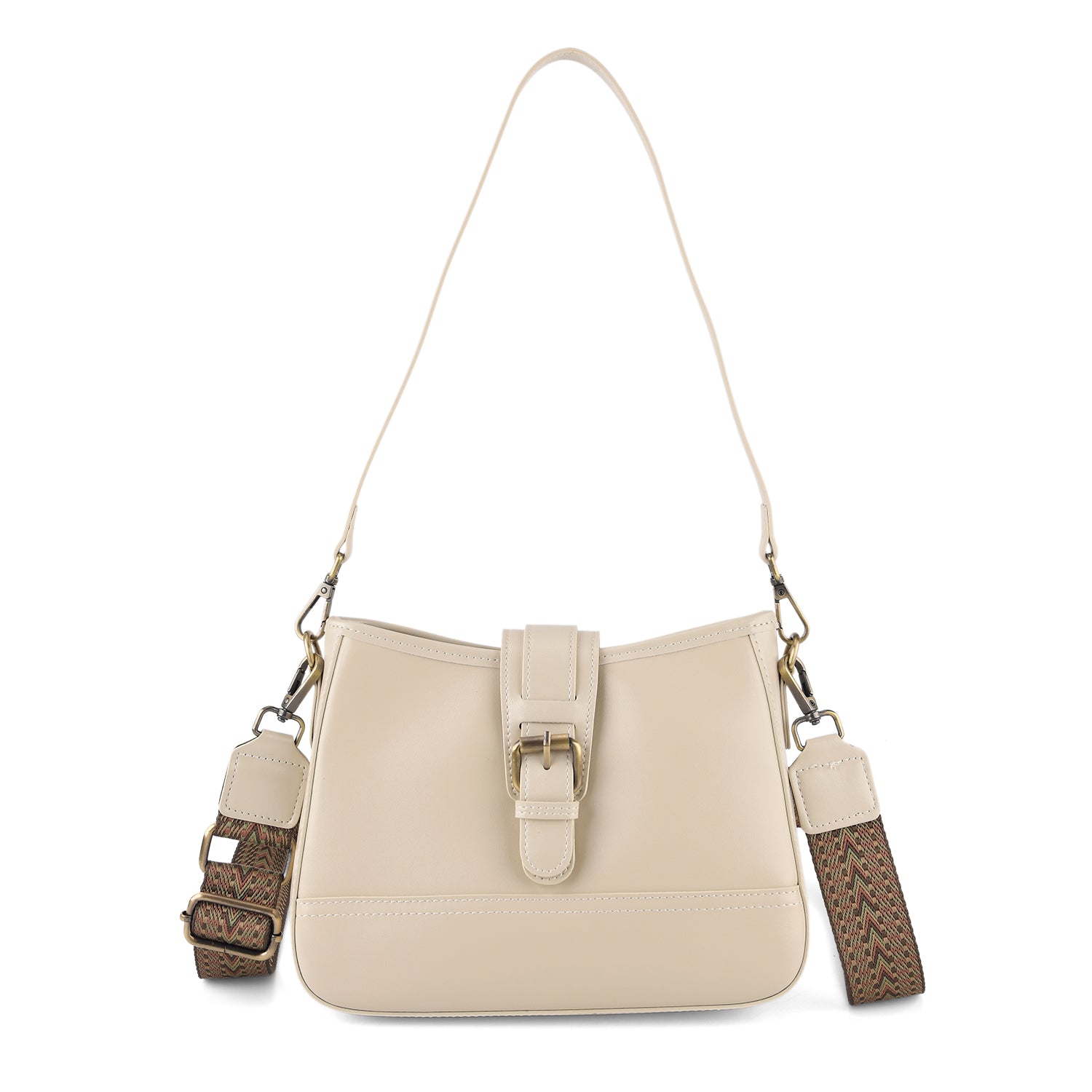100% Genuine Leather Textured Casual Sling Bag with Adjustable Strap - Cream V32512659 0