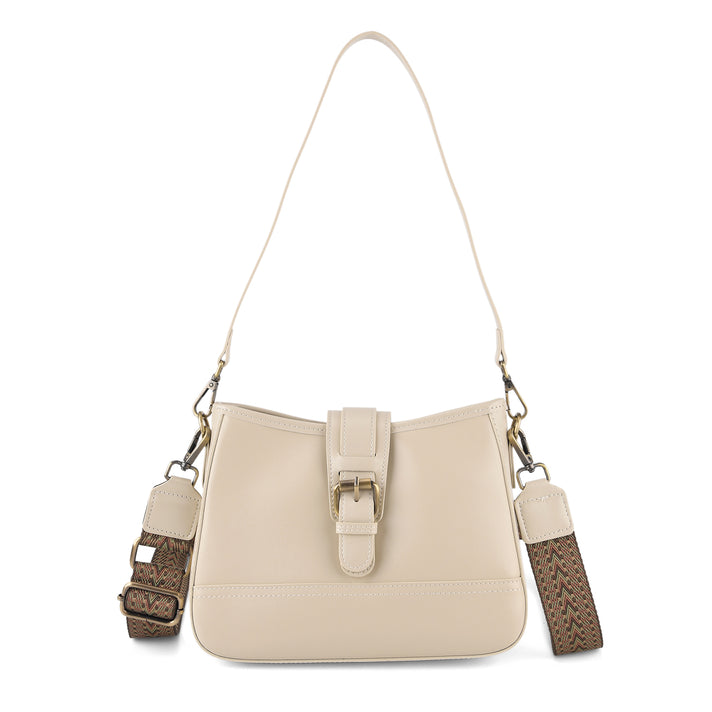 100% Genuine Leather Textured Casual Sling Bag with Adjustable Strap - Cream V32619116 1
