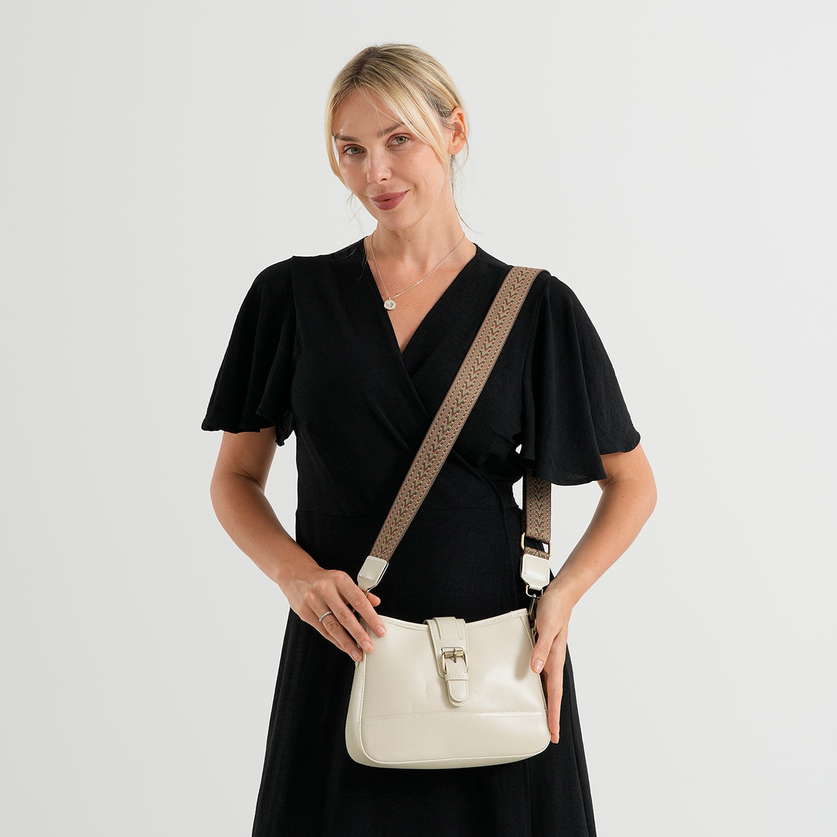 100% Genuine Leather Textured Casual Sling Bag with Adjustable Strap - Cream V32512659 2