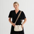 100% Genuine Leather Textured Casual Sling Bag with Adjustable Strap - Cream_8516626_2