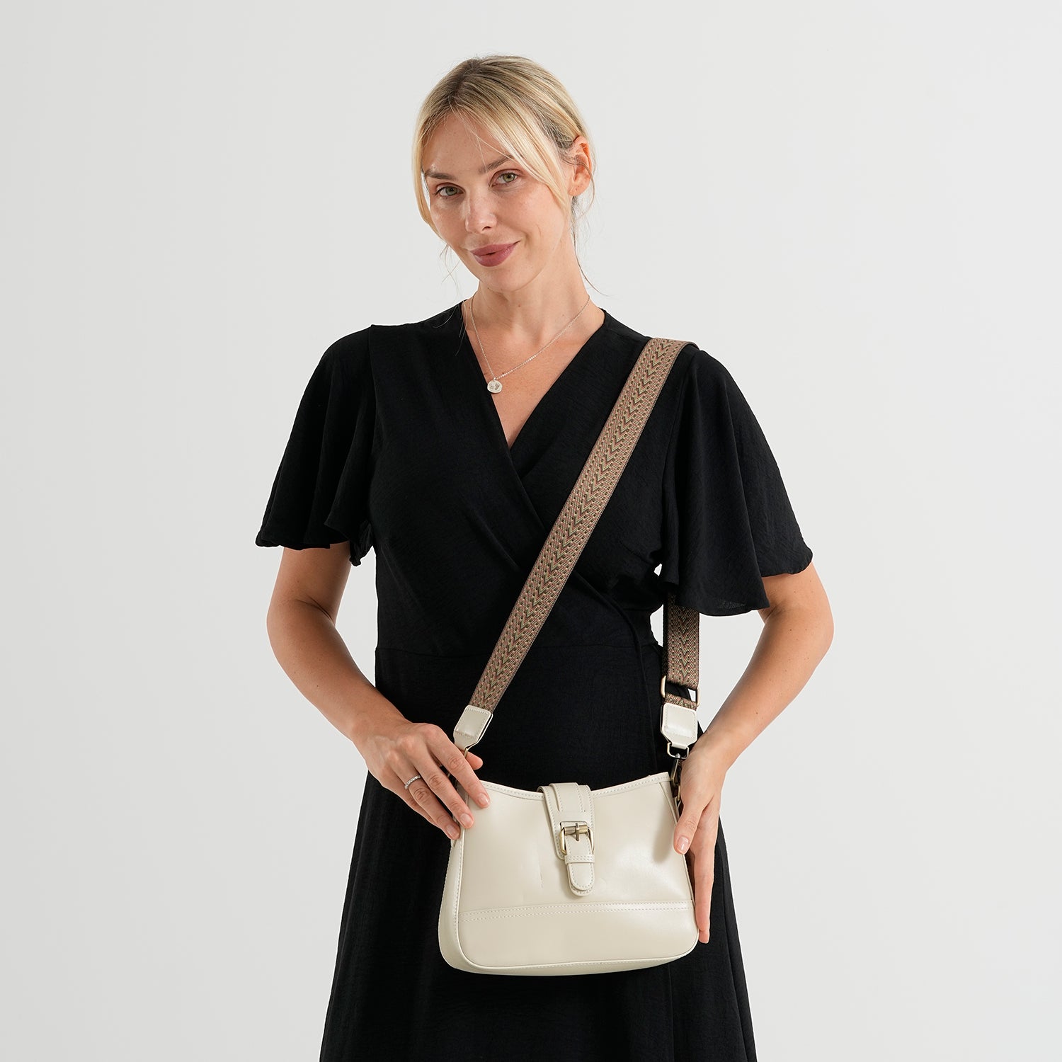 100% Genuine Leather Textured Casual Sling Bag with Adjustable Strap - Cream V32512659 2