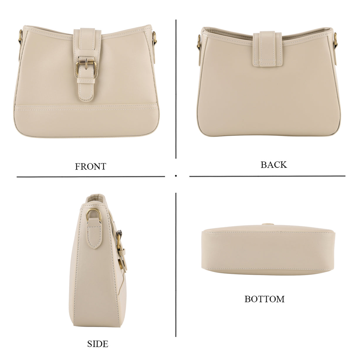 100% Genuine Leather Textured Casual Sling Bag with Adjustable Strap - Cream V32512659 4