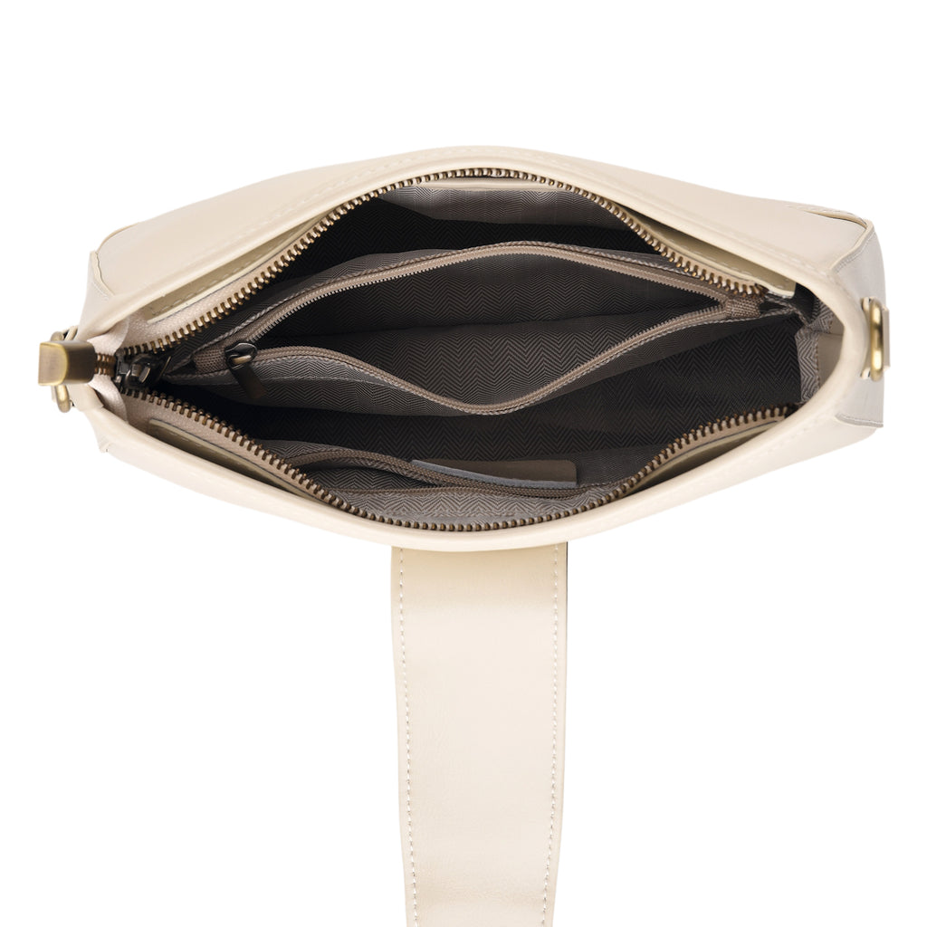 100% Genuine Leather Textured Casual Sling Bag with Adjustable Strap - Cream_8516626_5