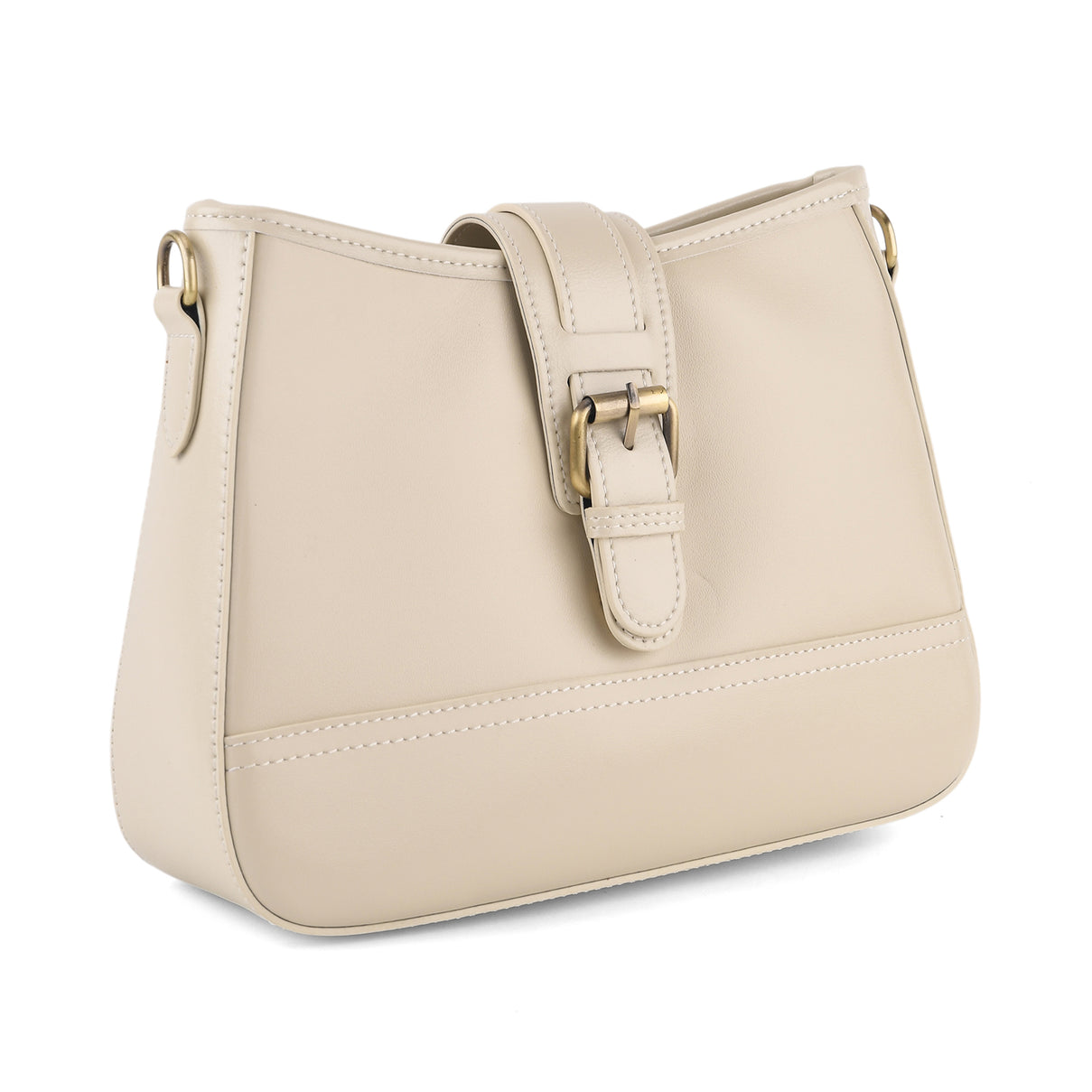 100% Genuine Leather Textured Casual Sling Bag with Adjustable Strap - Cream V32512659 6