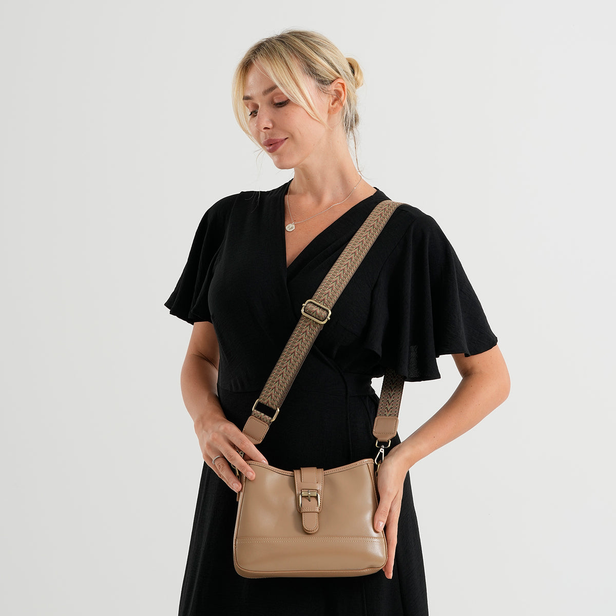 100% Genuine Leather Textured Casual Sling Bag with Adjustable Strap - Beige V32631510 2