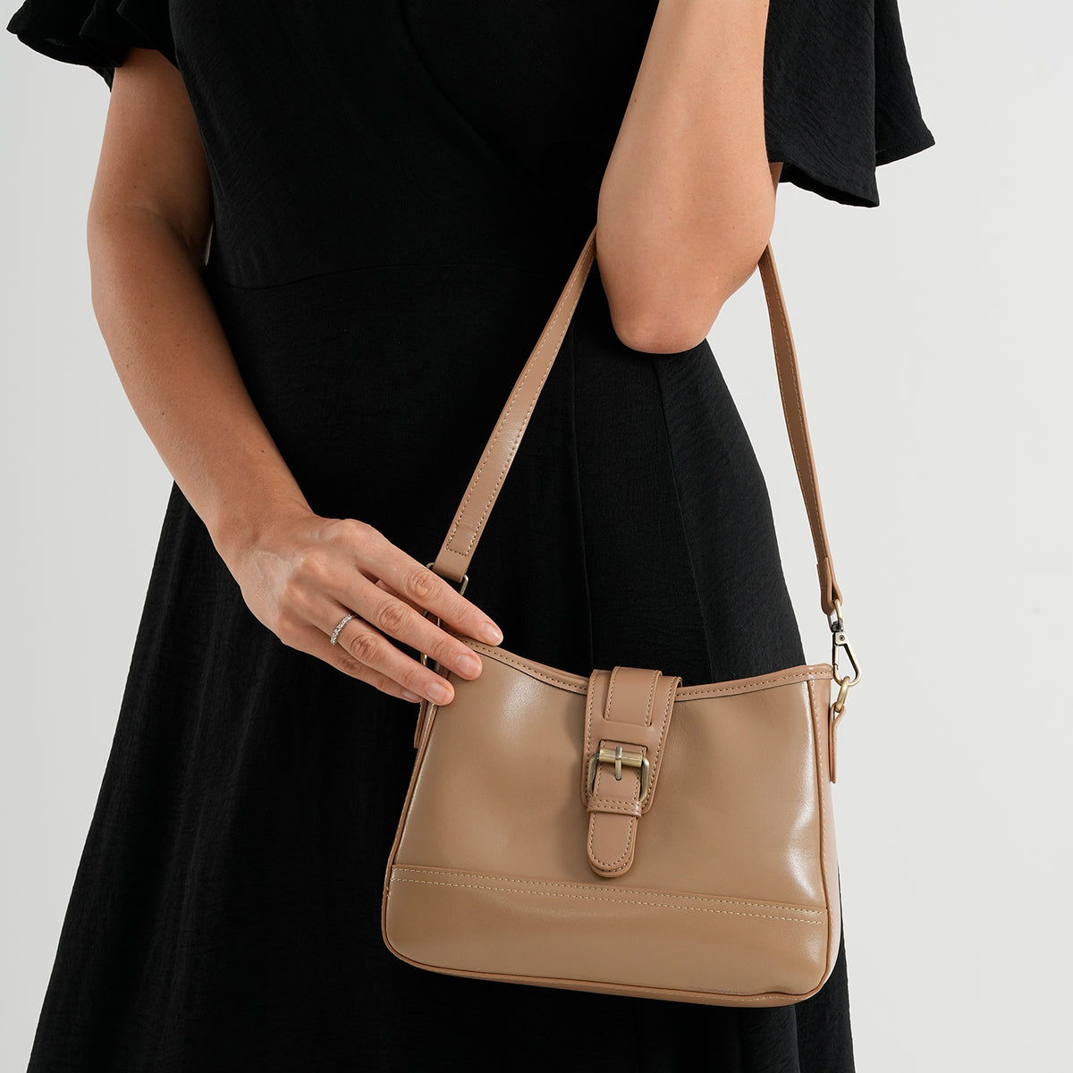100% Genuine Leather Textured Casual Sling Bag with Adjustable Strap - Beige V32631510 3