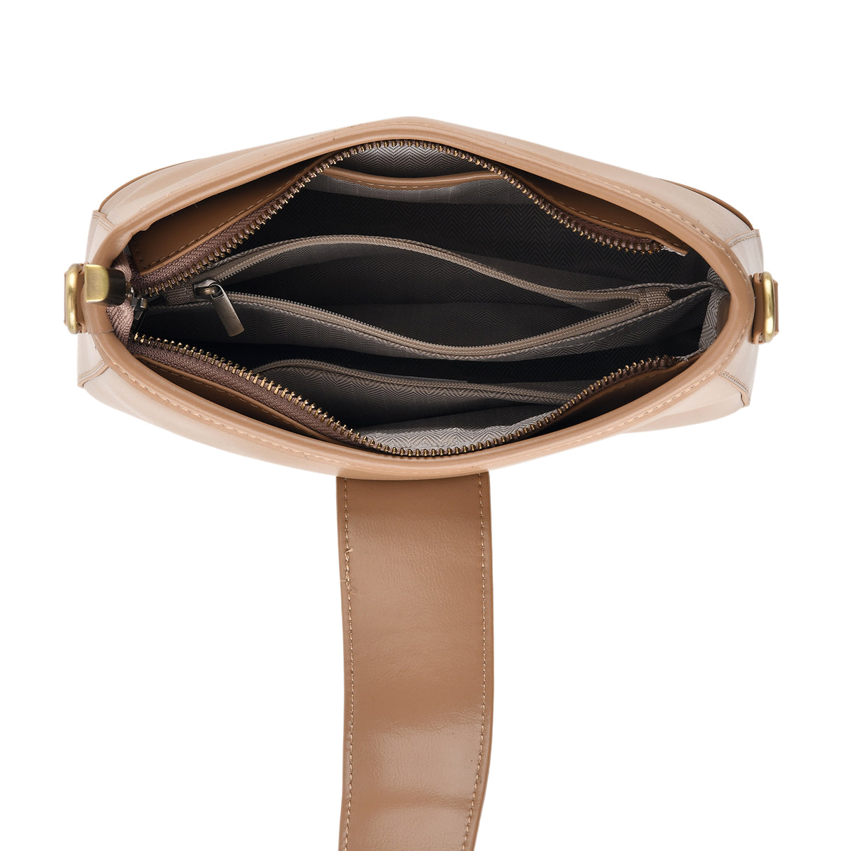 100% Genuine Leather Textured Casual Sling Bag with Adjustable Strap - Beige V32631510 5