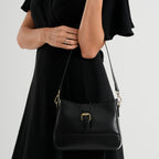 100% Genuine Leather Textured Casual Sling Bag with Adjustable Strap - Black_8516628_3
