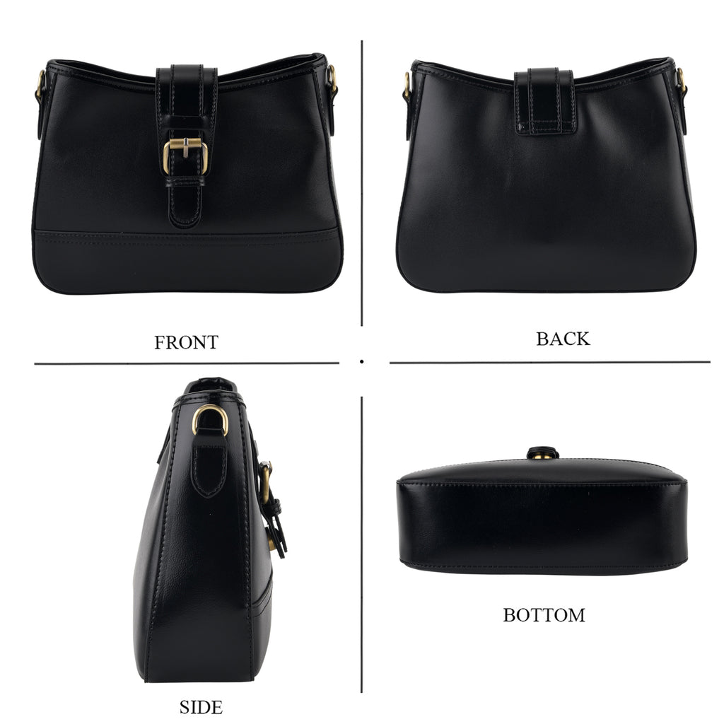 100% Genuine Leather Textured Casual Sling Bag with Adjustable Strap - Black_8516628_4