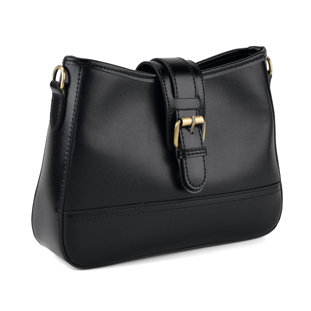 100% Genuine Leather Textured Casual Sling Bag with Adjustable Strap - Black_8516628_6