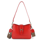 100% Genuine Leather Textured Casual Sling Bag with Adjustable Strap - Red_8516629