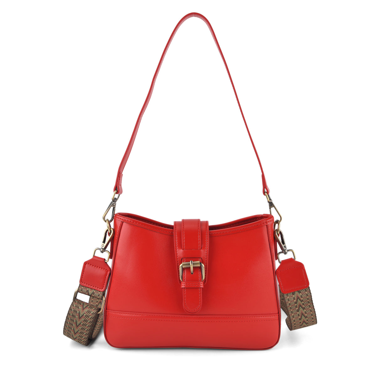 100% Genuine Leather Textured Casual Sling Bag with Adjustable Strap - Red V32517528 0