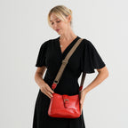 100% Genuine Leather Textured Casual Sling Bag with Adjustable Strap - Red_8516629_2
