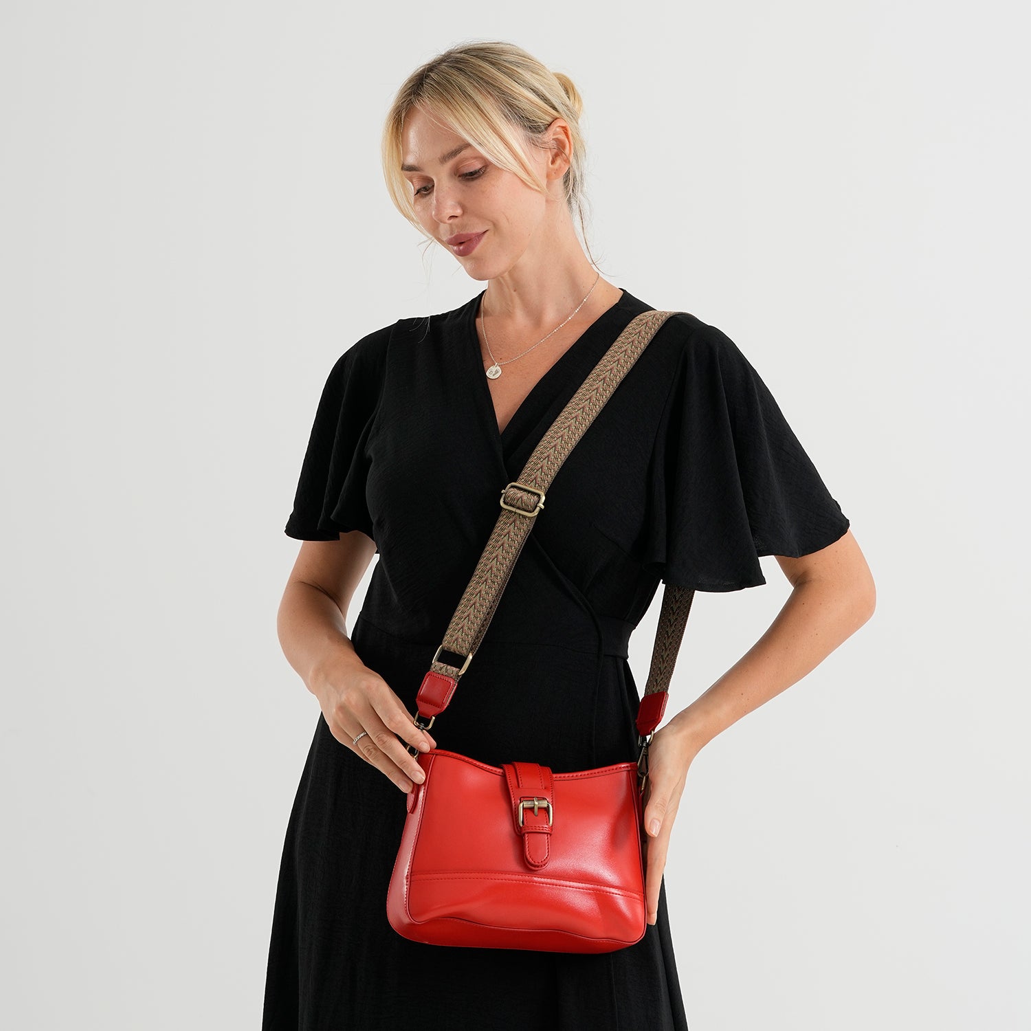 100% Genuine Leather Textured Casual Sling Bag with Adjustable Strap - Red V32517528 2