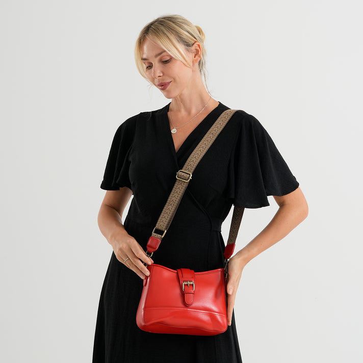 100% Genuine Leather Textured Casual Sling Bag with Adjustable Strap - Red V32619134 2