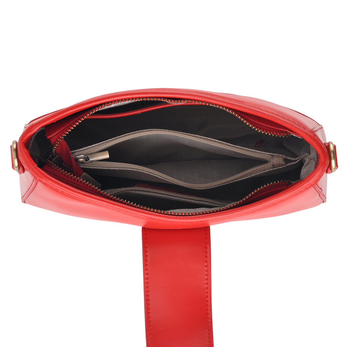 100% Genuine Leather Textured Casual Sling Bag with Adjustable Strap - Red V32517528 5