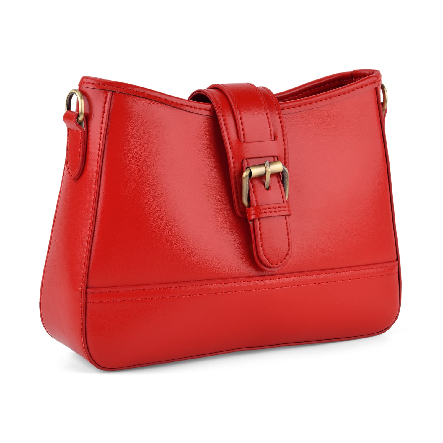 100% Genuine Leather Textured Casual Sling Bag with Adjustable Strap - Red V32517528 6
