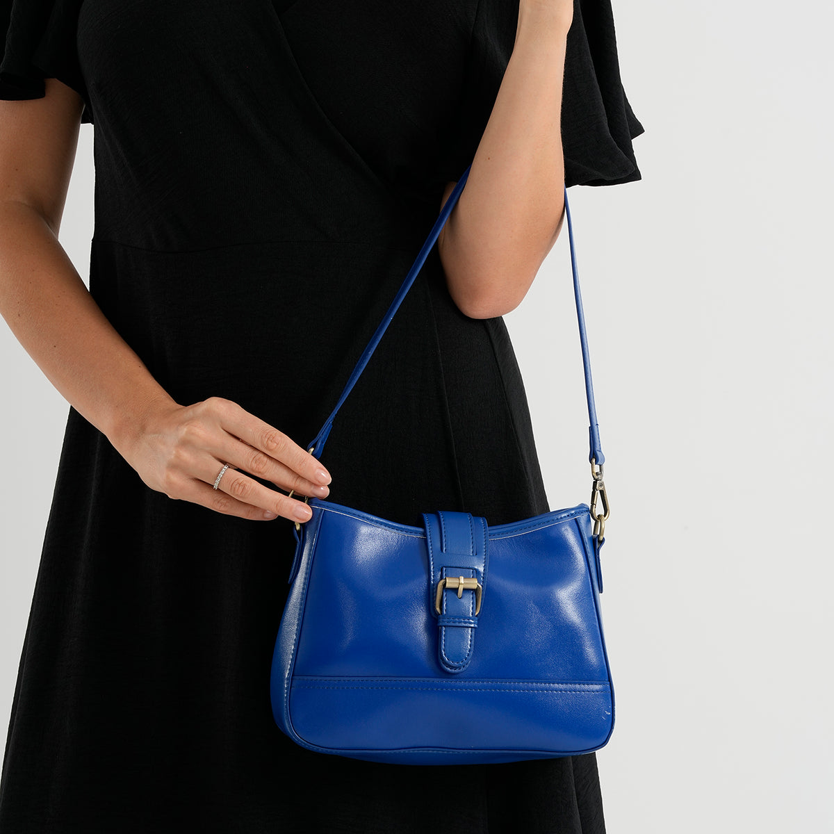 100% Genuine Leather Textured Casual Sling Bag with Adjustable Strap - Cobalt Blue V32603231 3