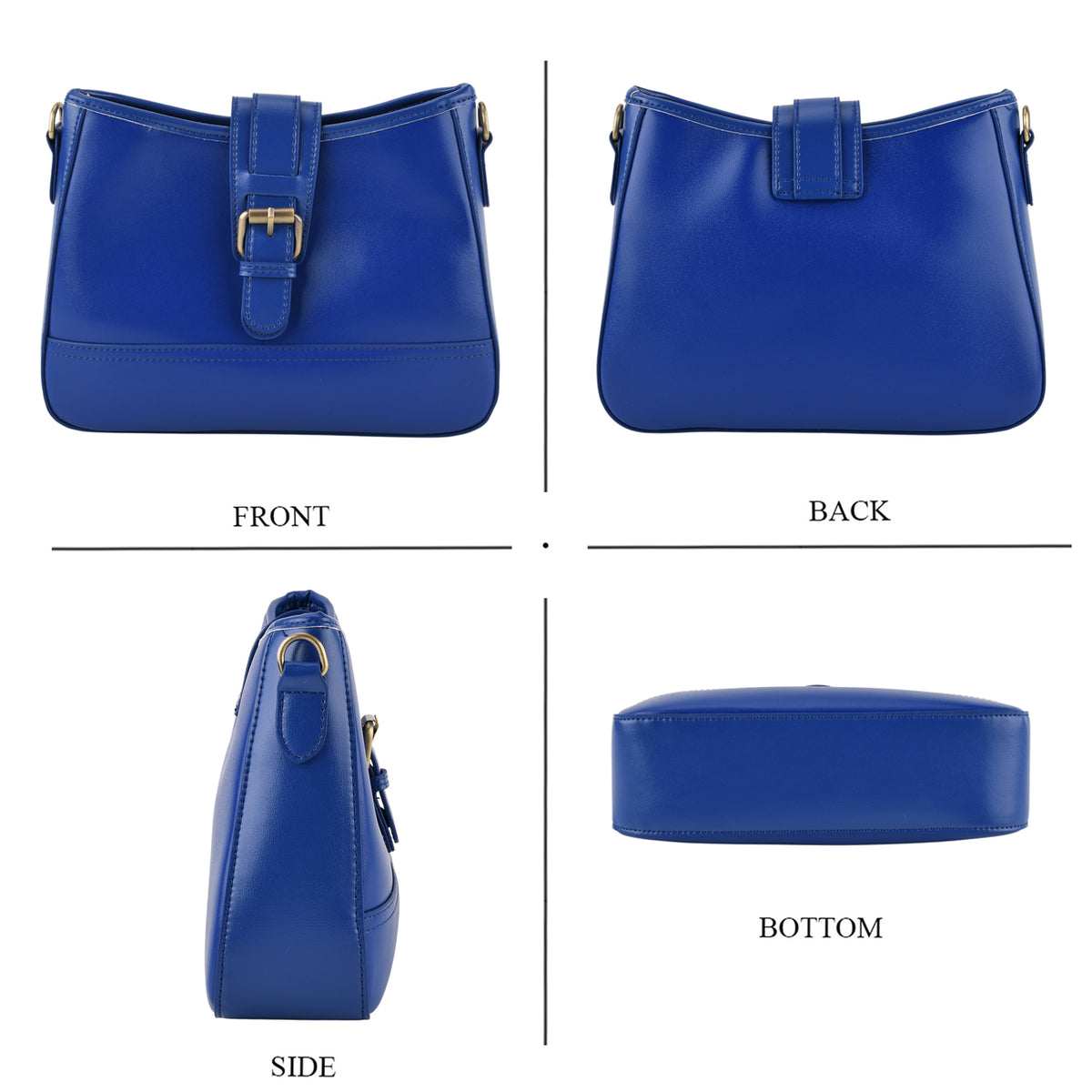 100% Genuine Leather Textured Casual Sling Bag with Adjustable Strap - Cobalt Blue V32603231 4