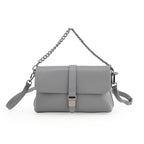 Genuine Leather Flap Over Crossbody Bag with 2 Interchangeable Straps - Grey_8516643