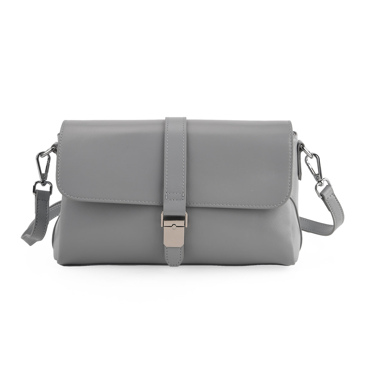 Genuine Leather Flap Over Crossbody Bag with 2 Interchangeable Straps - Grey 8516643 4