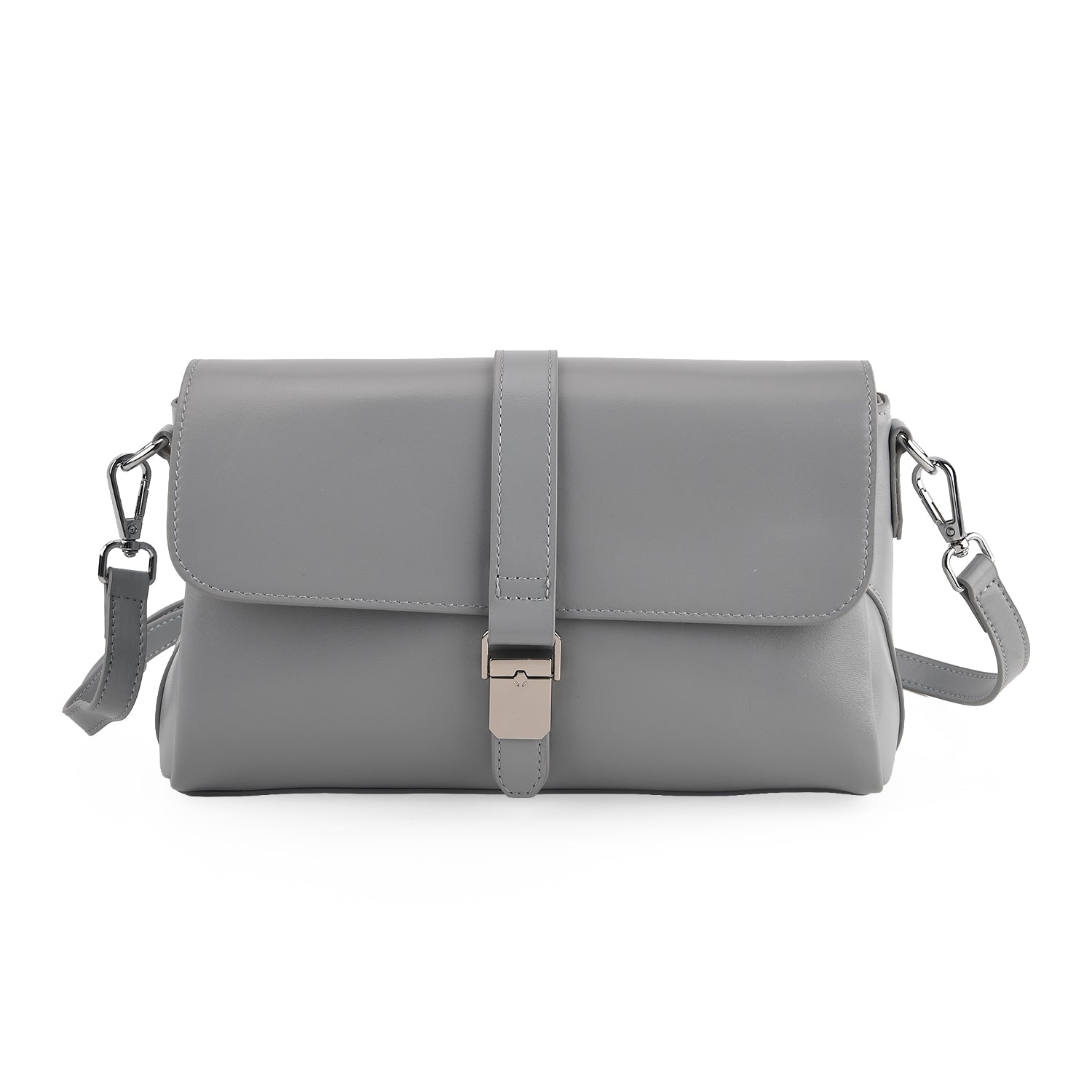 Genuine Leather Flap Over Crossbody Bag with 2 Interchangeable Straps - Grey 8516643 4