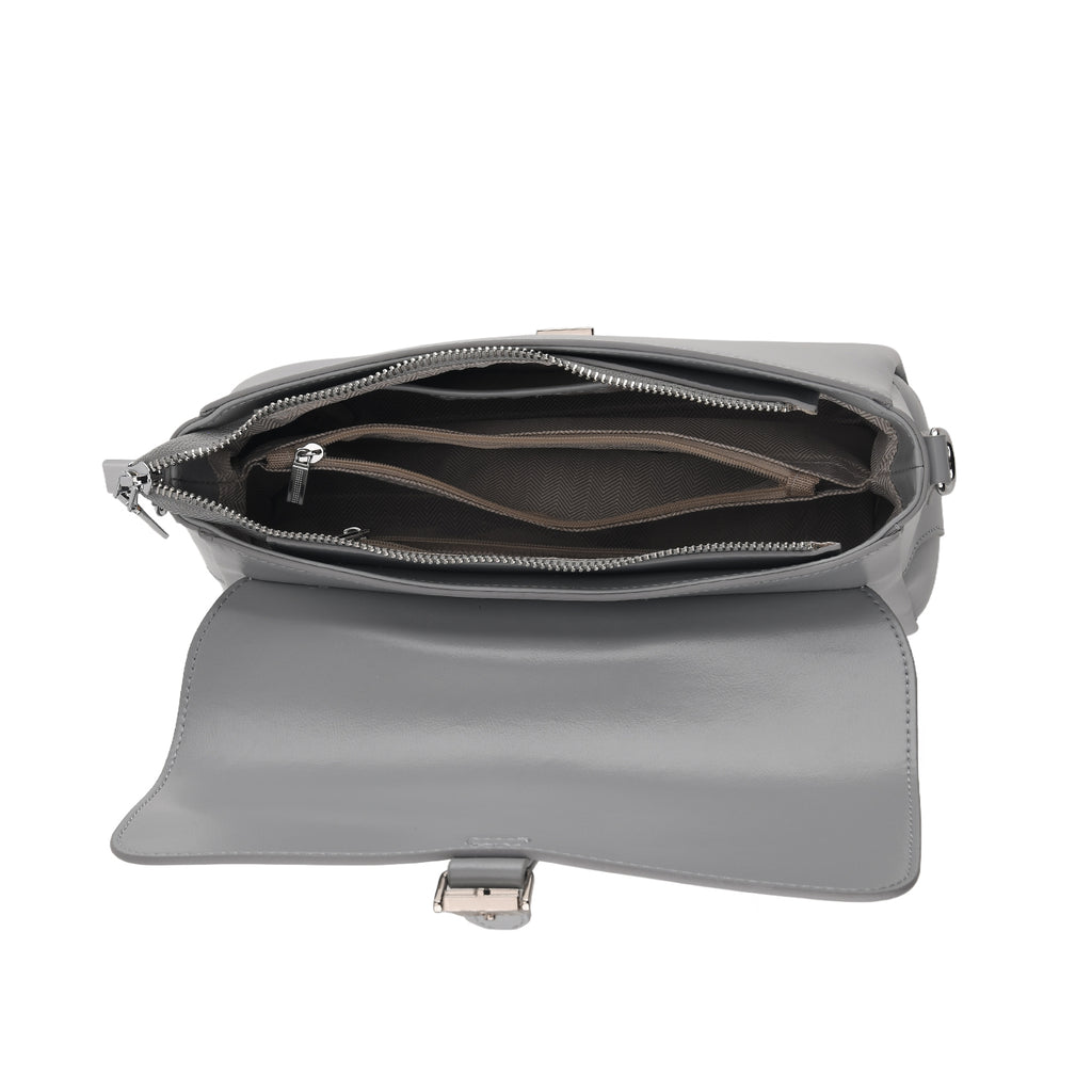 Genuine Leather Flap Over Crossbody Bag with 2 Interchangeable Straps - Grey_8516643_6