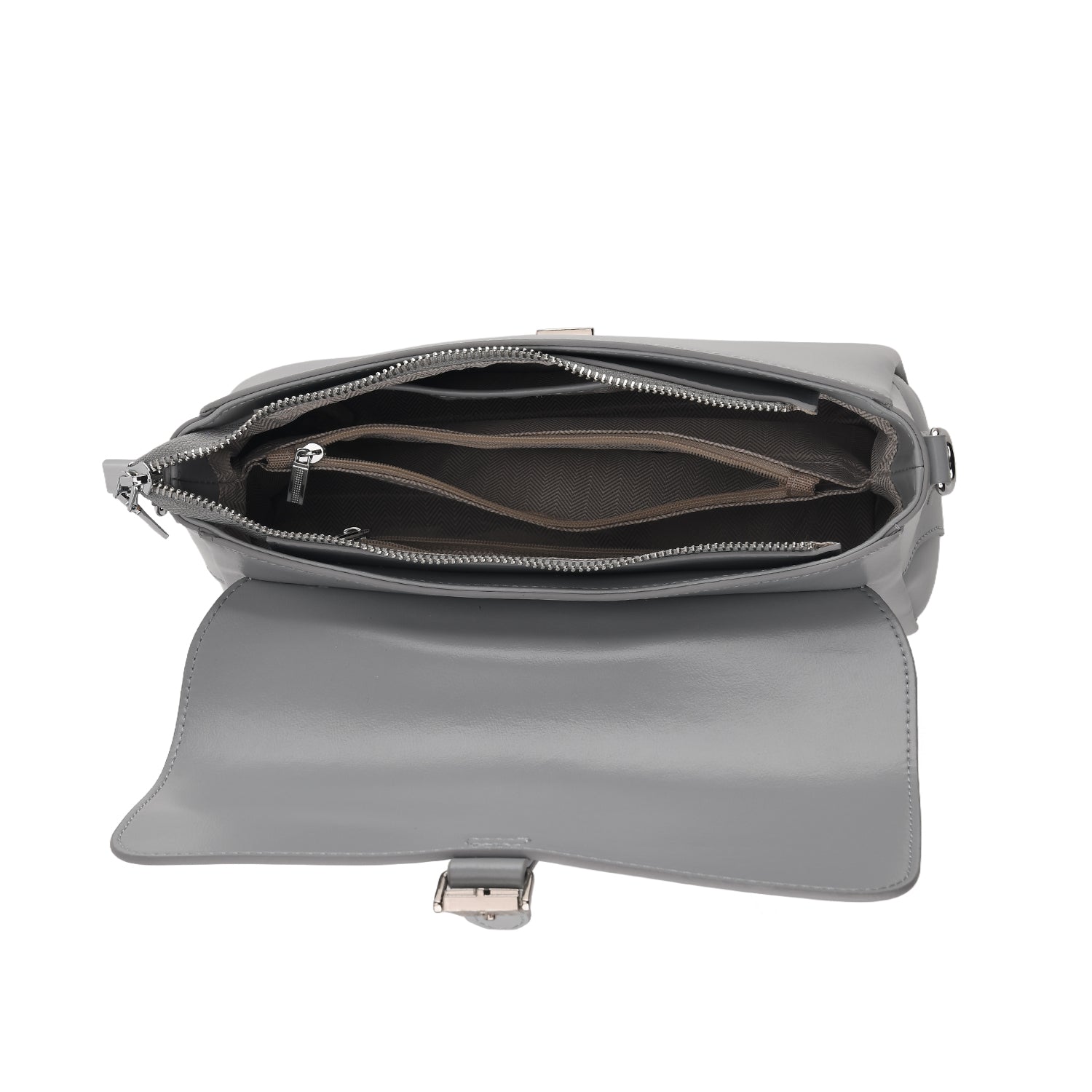 Genuine Leather Flap Over Crossbody Bag with 2 Interchangeable Straps - Grey 8516643 6
