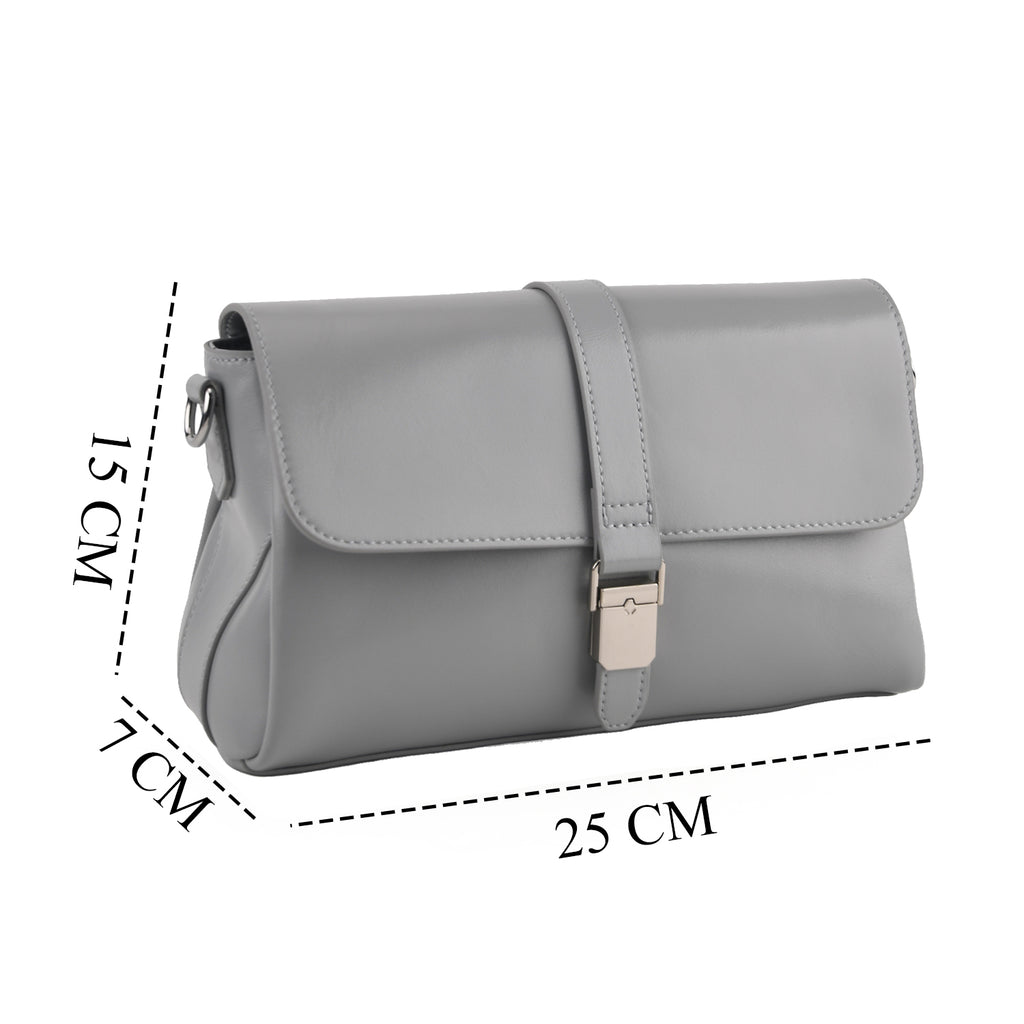 Genuine Leather Flap Over Crossbody Bag with 2 Interchangeable Straps - Grey_8516643_7